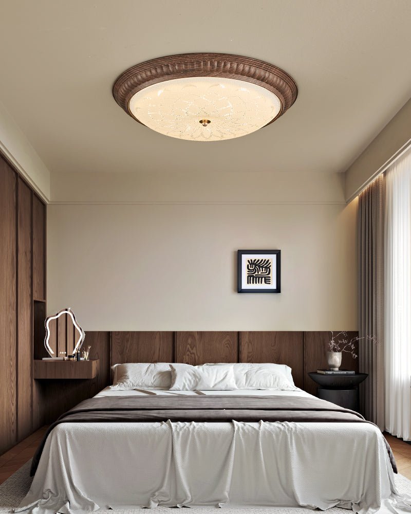Ferrara Modern Walnut Wood Grain LED Flush Mount Ceiling Light