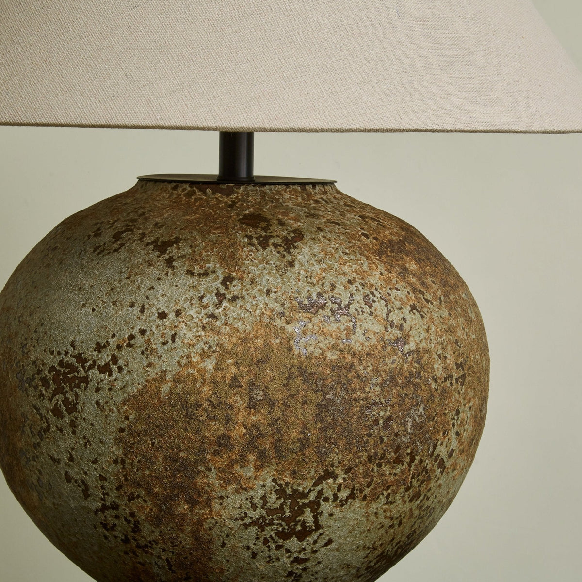 Ferrosia Ceramic Table Lamp with Brass Stem and Beige Fabric Shade