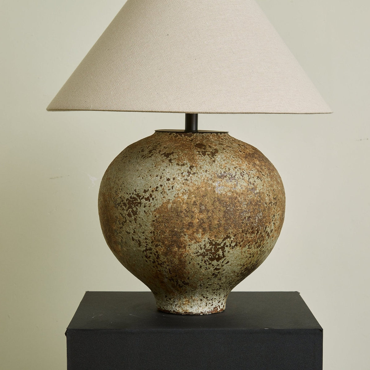 Ferrosia Ceramic Table Lamp with Brass Stem and Beige Fabric Shade