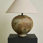Ferrosia Ceramic Table Lamp with Brass Stem and Beige Fabric Shade