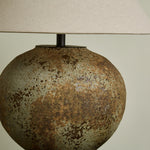 Ferrosia Ceramic Table Lamp with Brass Stem and Beige Fabric Shade
