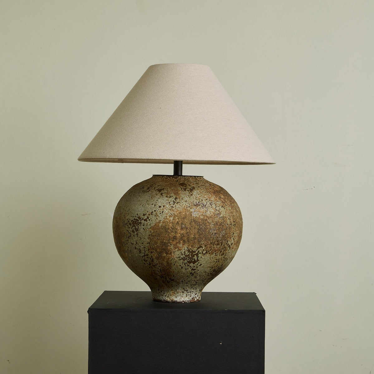 Ferrosia Ceramic Table Lamp with Brass Stem and Beige Fabric Shade