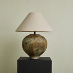 Ferrosia Ceramic Table Lamp with Brass Stem and Beige Fabric Shade