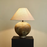 Ferrosia Ceramic Table Lamp with Brass Stem and Beige Fabric Shade