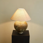 Ferrosia Ceramic Table Lamp with Brass Stem and Beige Fabric Shade