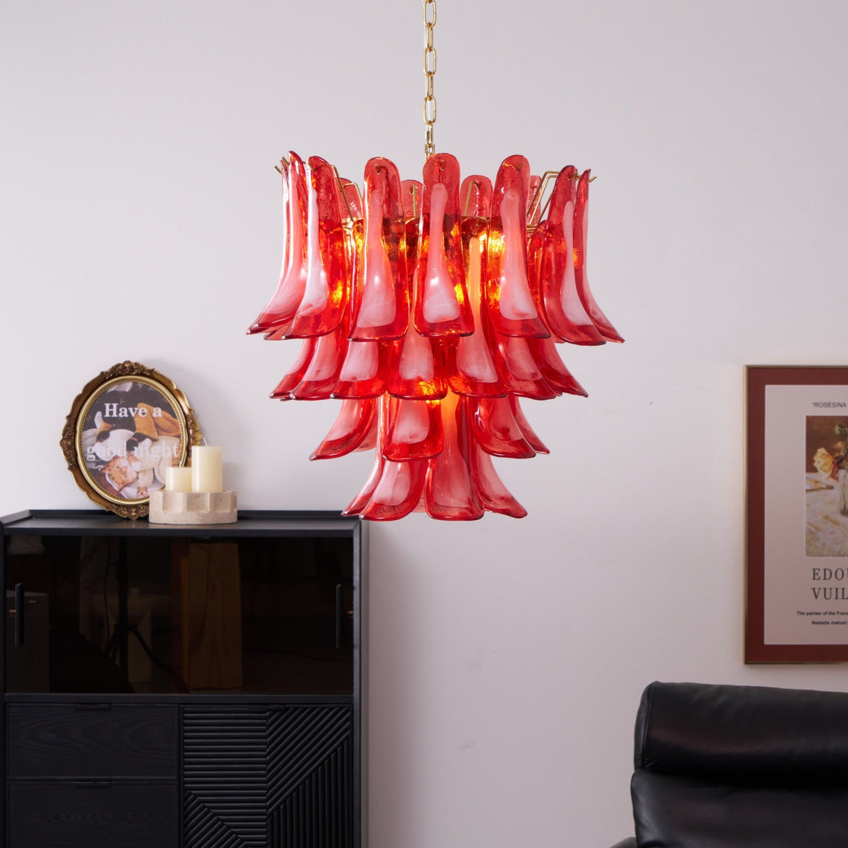Fiametta Murano Glass Chandelier – Handcrafted Red Glass Pendant Light