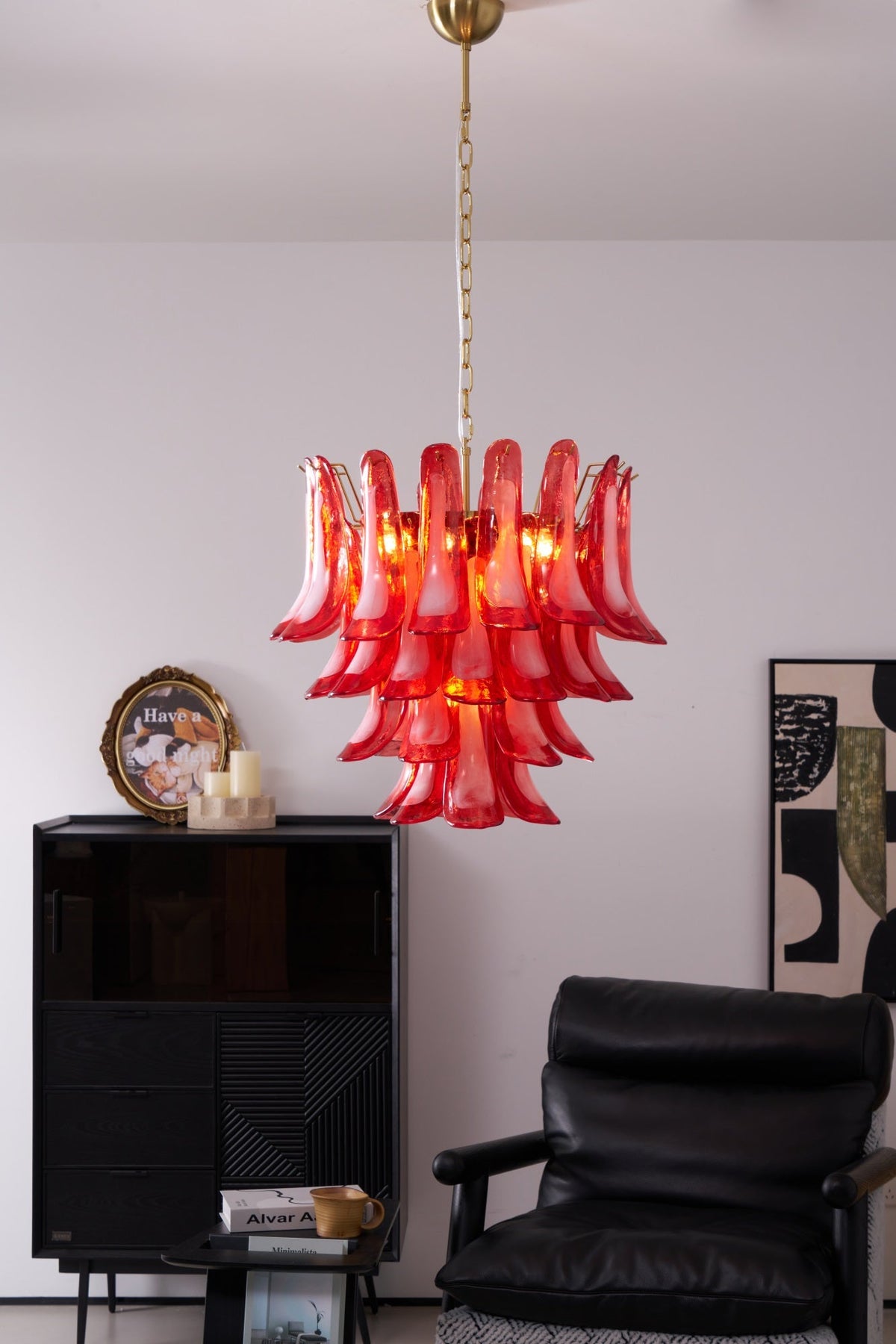 Fiametta Murano Glass Chandelier – Handcrafted Red Glass Pendant Light