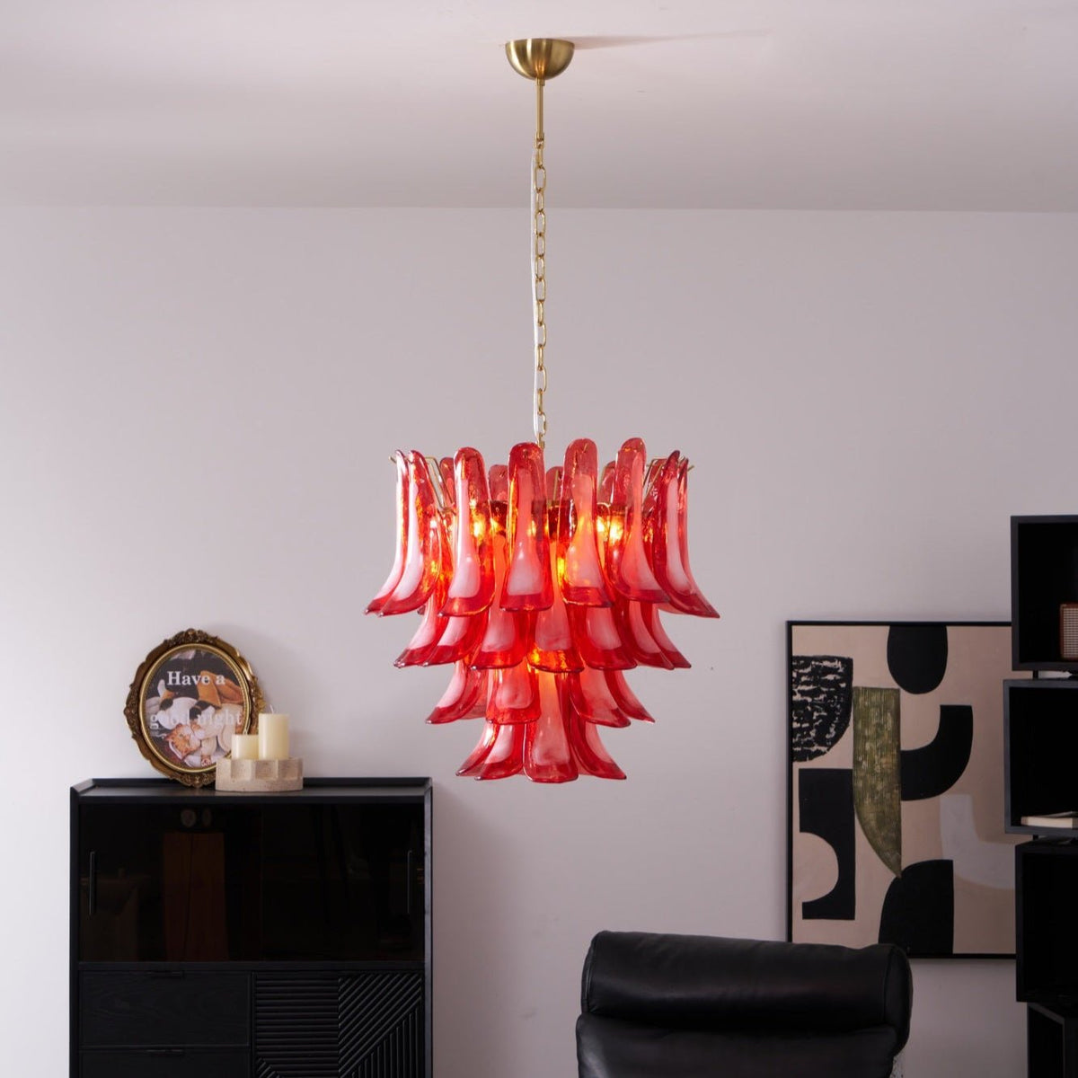Fiametta Murano Glass Chandelier – Handcrafted Red Glass Pendant Light