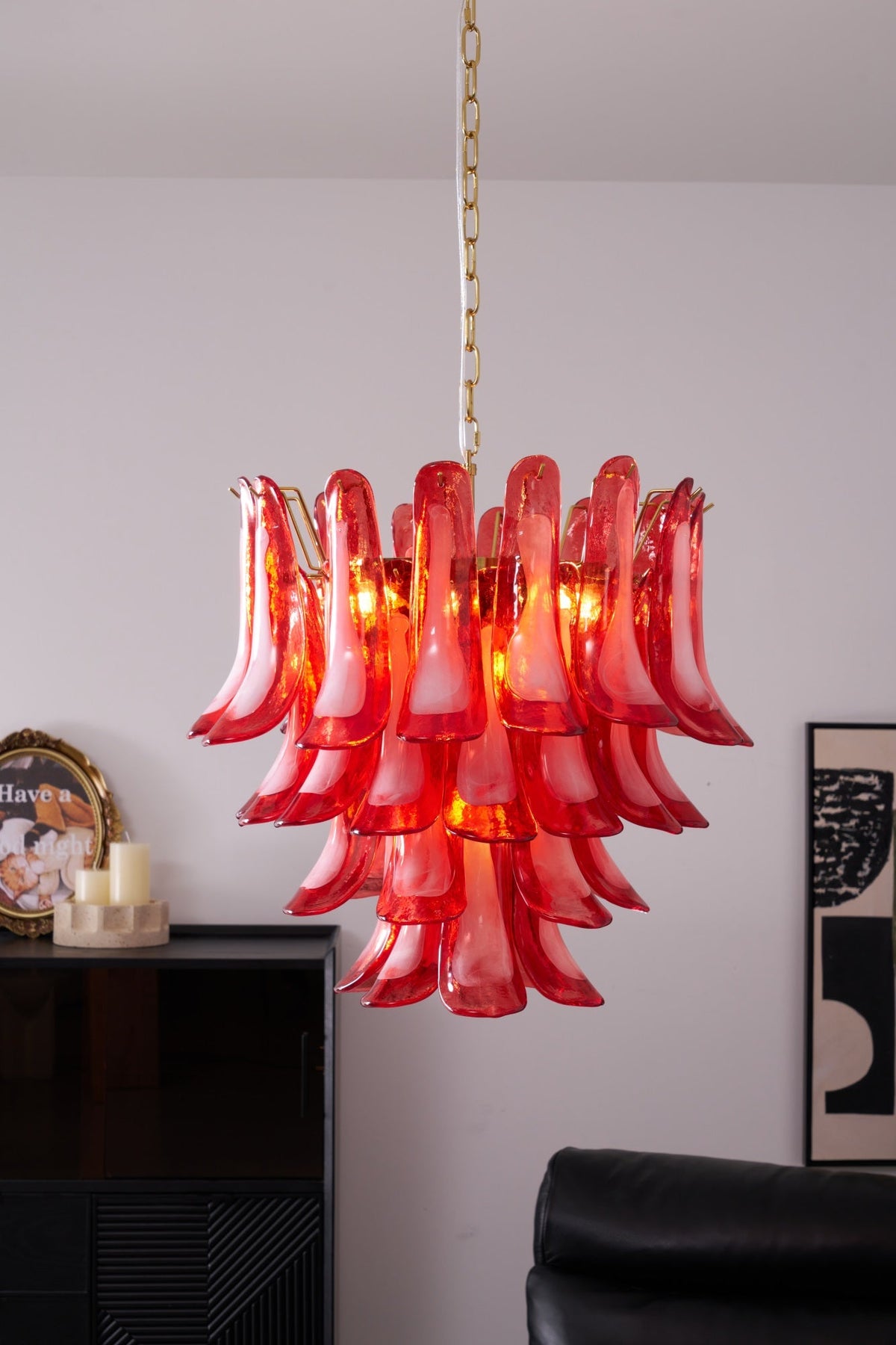 Fiametta Murano Glass Chandelier – Handcrafted Red Glass Pendant Light