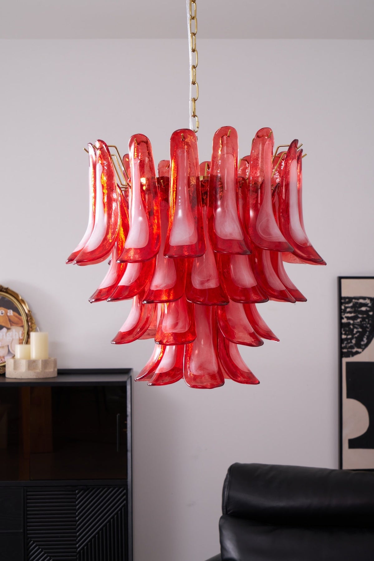 Fiametta Murano Glass Chandelier – Handcrafted Red Glass Pendant Light