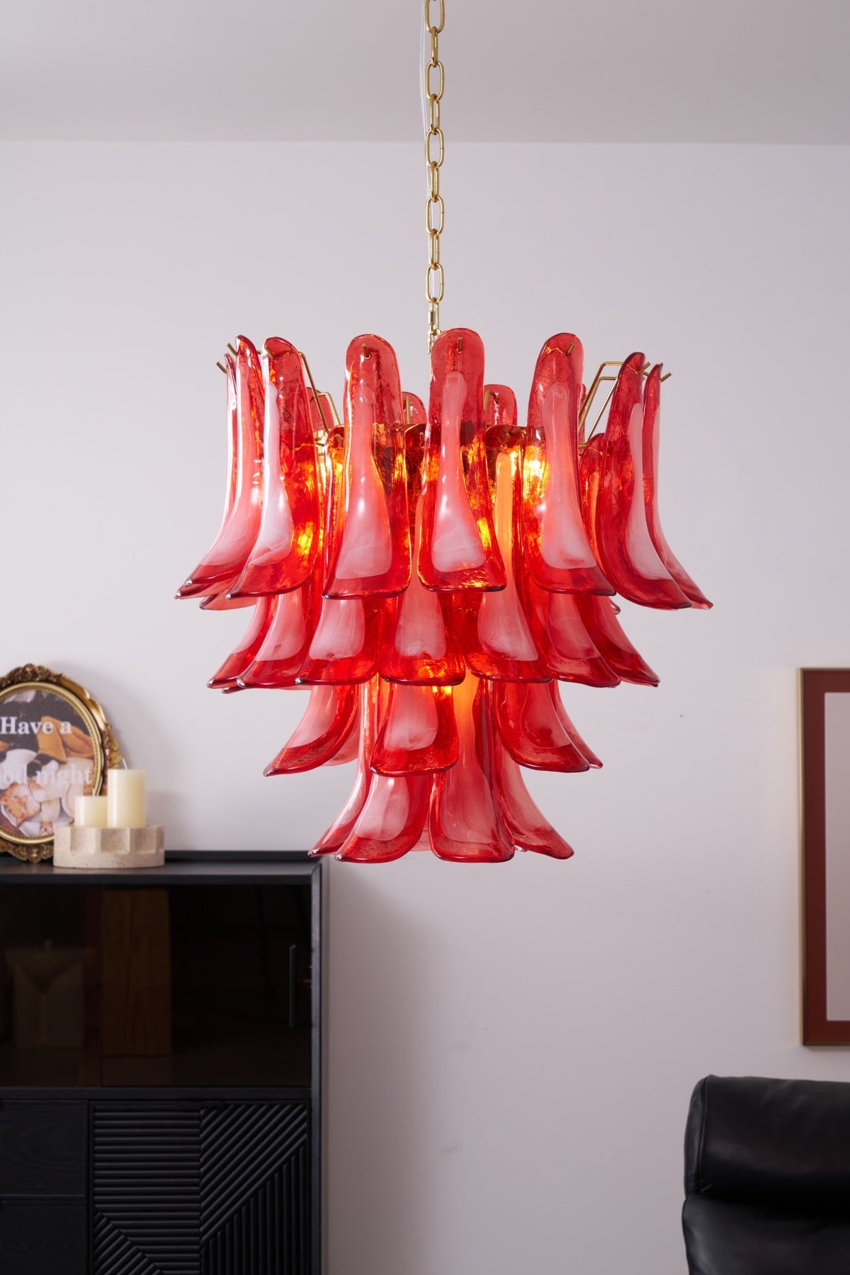 Fiametta Murano Glass Chandelier – Handcrafted Red Glass Pendant Light