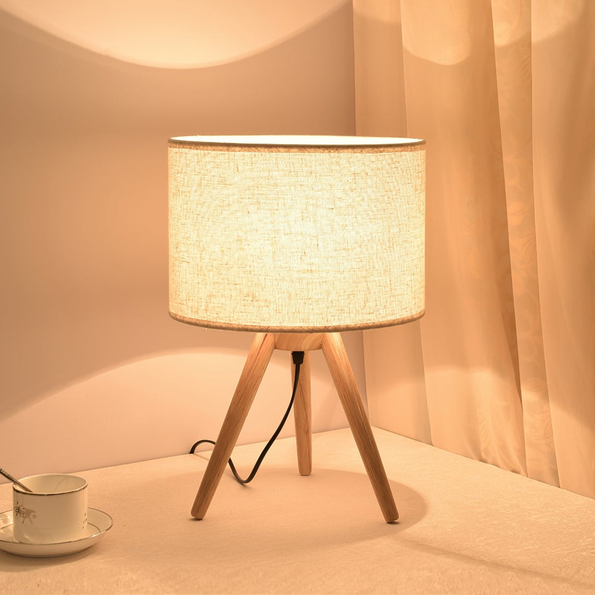 Fidel Solid Wood Tripod Table Lamp