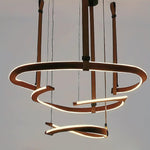 Finopi Linear LED Chandelier with Twisted Metal Rings and Leather Accents