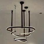 Finopi Linear LED Chandelier with Twisted Metal Rings and Leather Accents