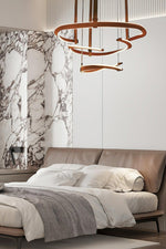 Finopi Linear LED Chandelier with Twisted Metal Rings and Leather Accents