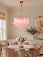 Fiora Pink Glass Chandelier – 17-Light Tiered Murano-Style Pendant for Dining Room & Living Room