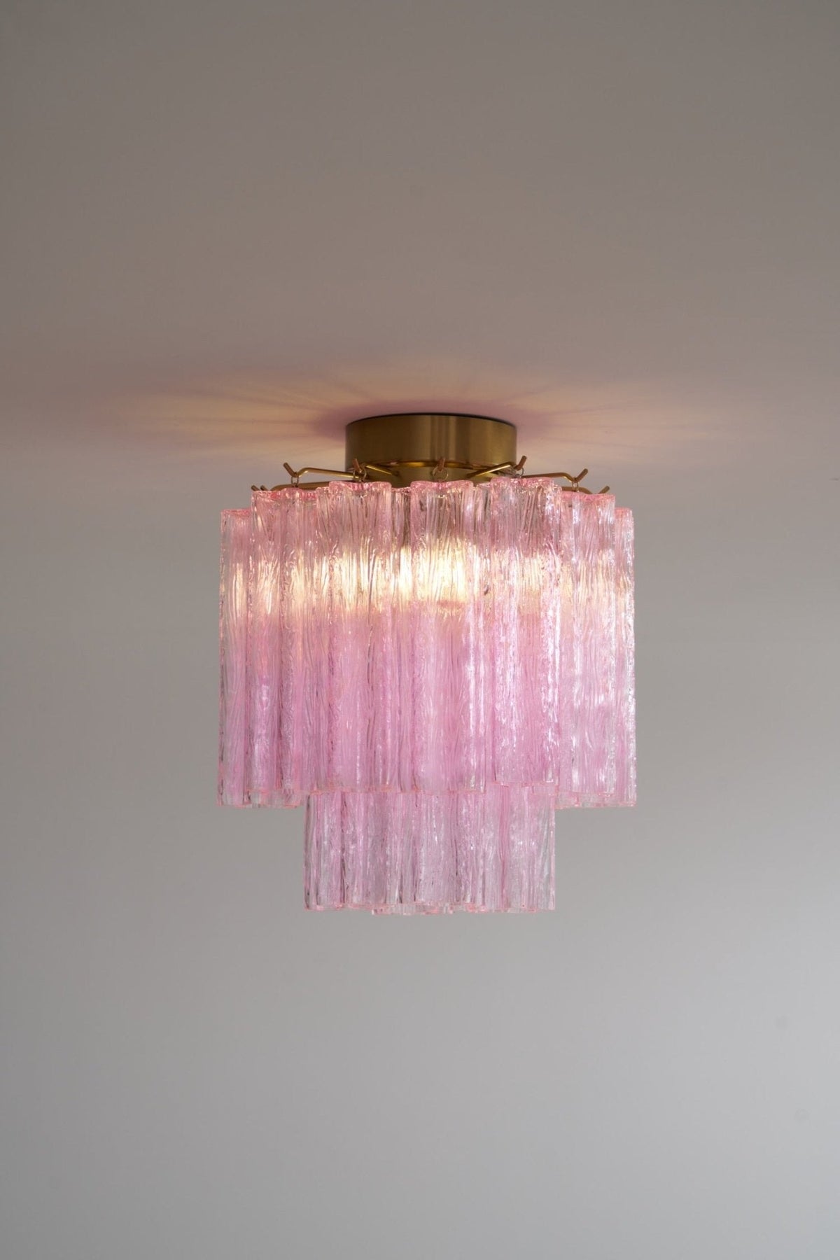 Fiora Pink Murano Glass Flush Mount Ceiling Light with Gold Accents