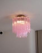Fiora Pink Murano Glass Flush Mount Ceiling Light with Gold Accents