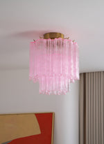 Fiora Pink Murano Glass Flush Mount Ceiling Light with Gold Accents