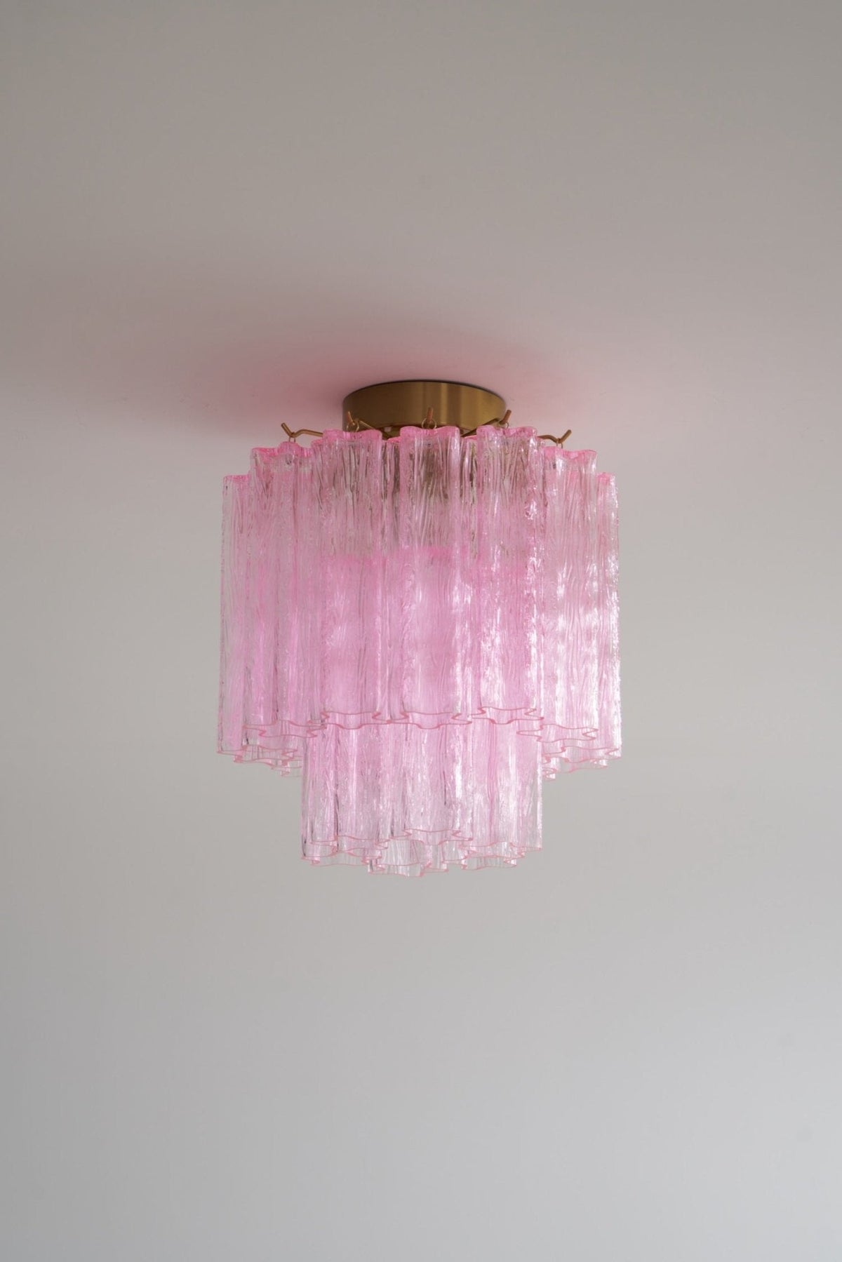 Fiora Pink Murano Glass Flush Mount Ceiling Light with Gold Accents