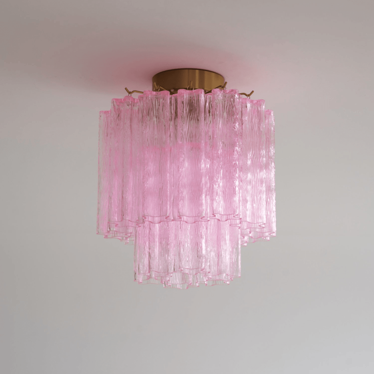 Fiora Pink Murano Glass Flush Mount Ceiling Light with Gold Accents