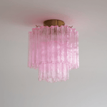Fiora Pink Murano Glass Flush Mount Ceiling Light with Gold Accents