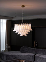 Fiora Pink Glass Chandelier – 17-Light Tiered Murano-Style Pendant for Dining Room & Living Room