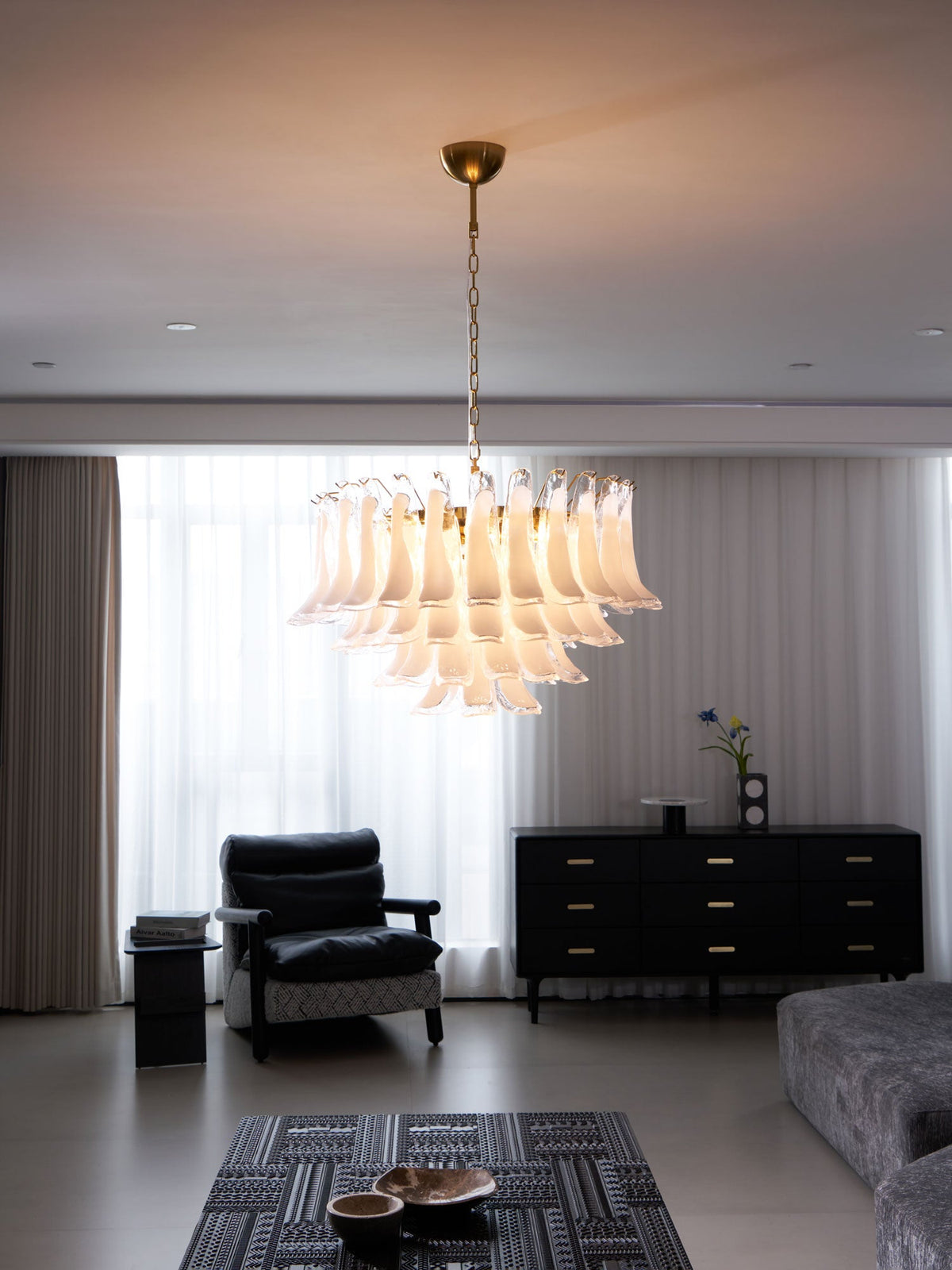 Fiora Pink Glass Chandelier – 17-Light Tiered Murano-Style Pendant for Dining Room & Living Room