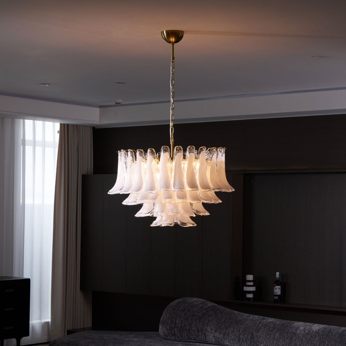 Fiora Pink Glass Chandelier – 17-Light Tiered Murano-Style Pendant for Dining Room & Living Room