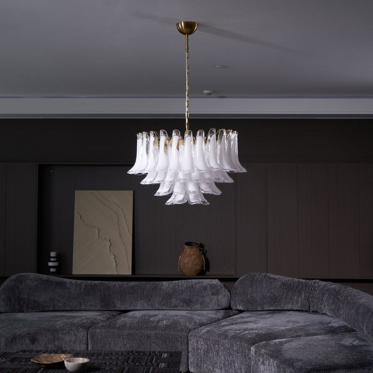 Fiora Pink Glass Chandelier – 17-Light Tiered Murano-Style Pendant for Dining Room & Living Room