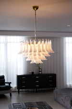 Fiora Pink Glass Chandelier – 17-Light Tiered Murano-Style Pendant for Dining Room & Living Room