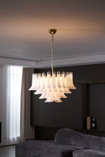Fiora Pink Glass Chandelier – 17-Light Tiered Murano-Style Pendant for Dining Room & Living Room