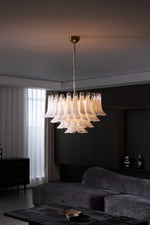 Fiora Pink Glass Chandelier – 17-Light Tiered Murano-Style Pendant for Dining Room & Living Room