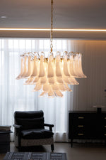Fiora Pink Glass Chandelier – 17-Light Tiered Murano-Style Pendant for Dining Room & Living Room