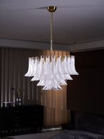 Fiora Pink Glass Chandelier – 17-Light Tiered Murano-Style Pendant for Dining Room & Living Room