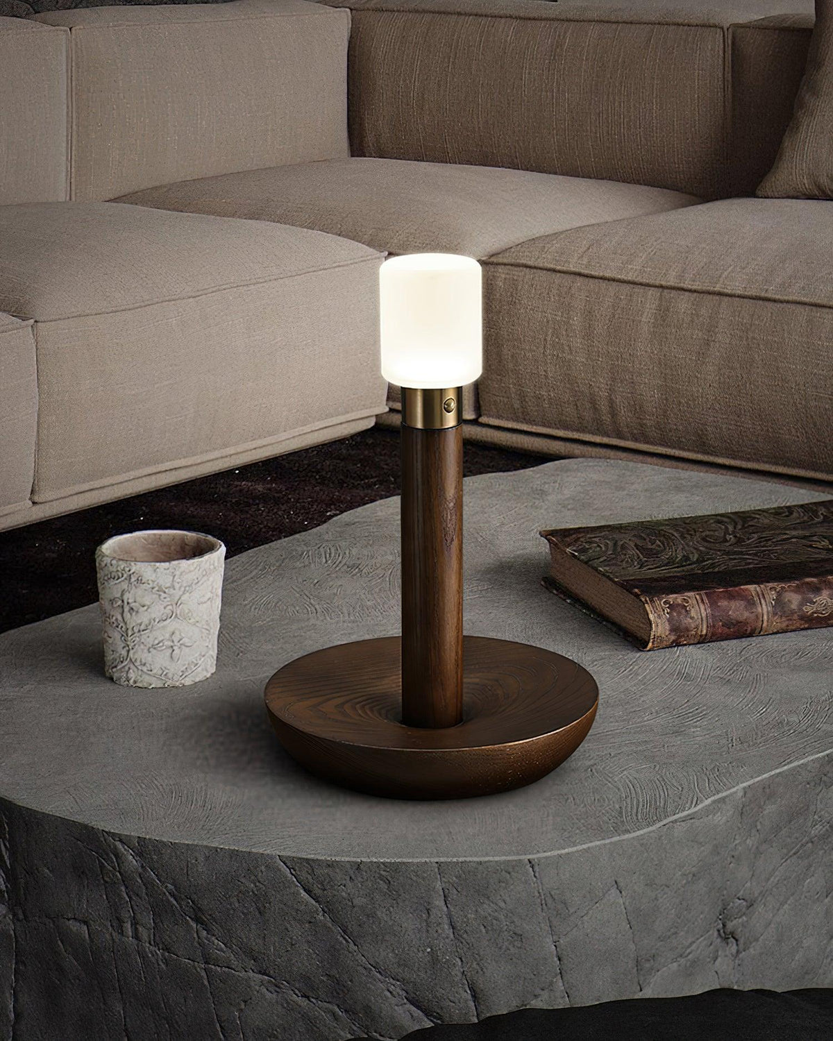 Fire Stick Cordless Wooden Table Lamp with LED