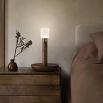 Fire Stick Cordless Wooden Table Lamp with LED