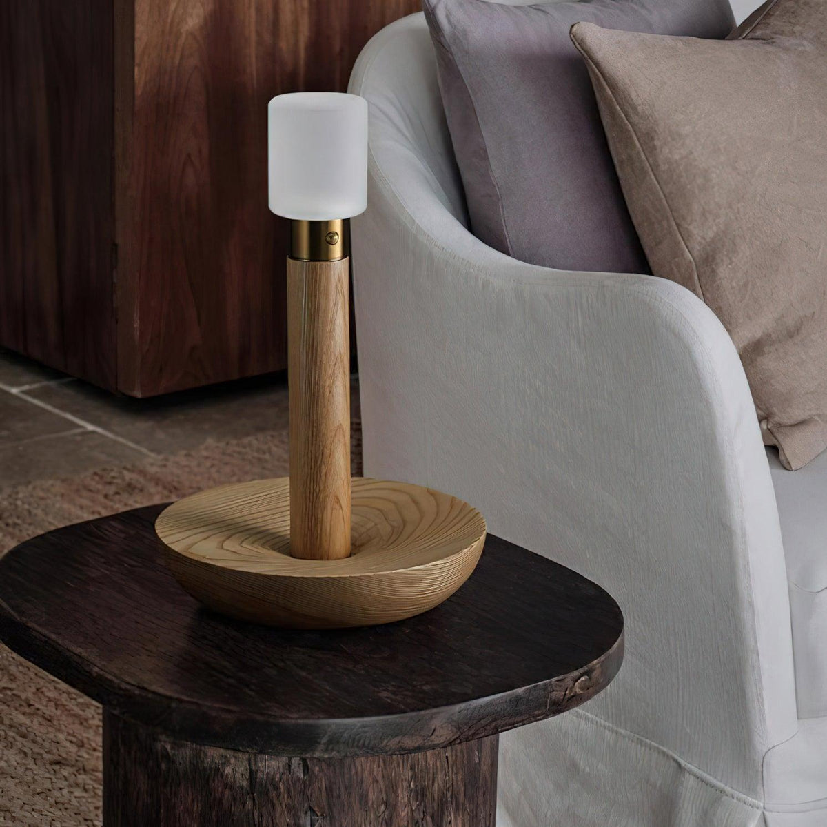 Fire Stick Cordless Wooden Table Lamp with LED