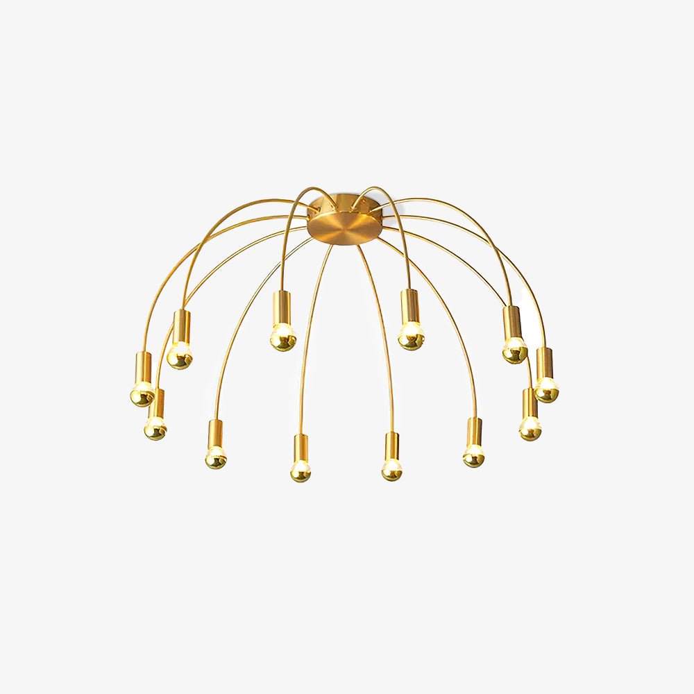 Fireworks Semi Flush Mount Ceiling Light in Brass and Glass for Modern Interiors