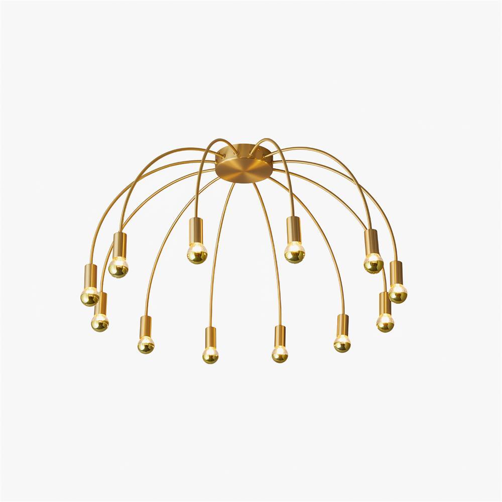 Fireworks Semi Flush Mount Ceiling Light in Brass and Glass for Modern Interiors
