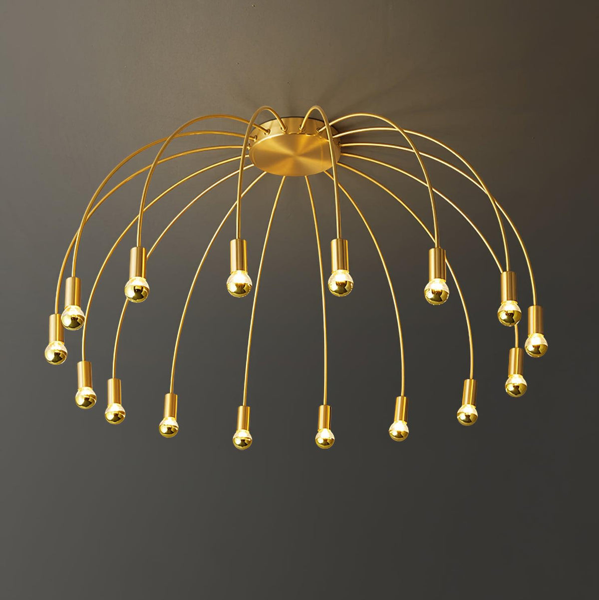 Fireworks Semi Flush Mount Ceiling Light in Brass and Glass for Modern Interiors