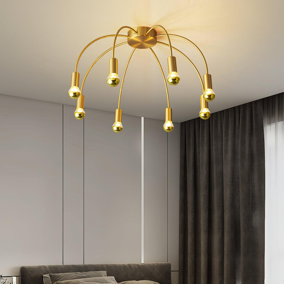 Fireworks Semi Flush Mount Ceiling Light in Brass and Glass for Modern Interiors