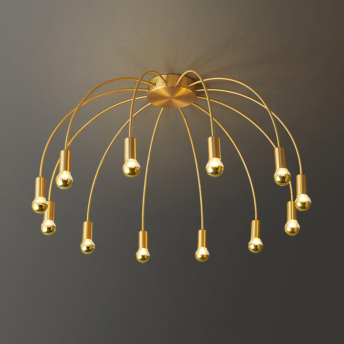 Fireworks Semi Flush Mount Ceiling Light in Brass and Glass for Modern Interiors