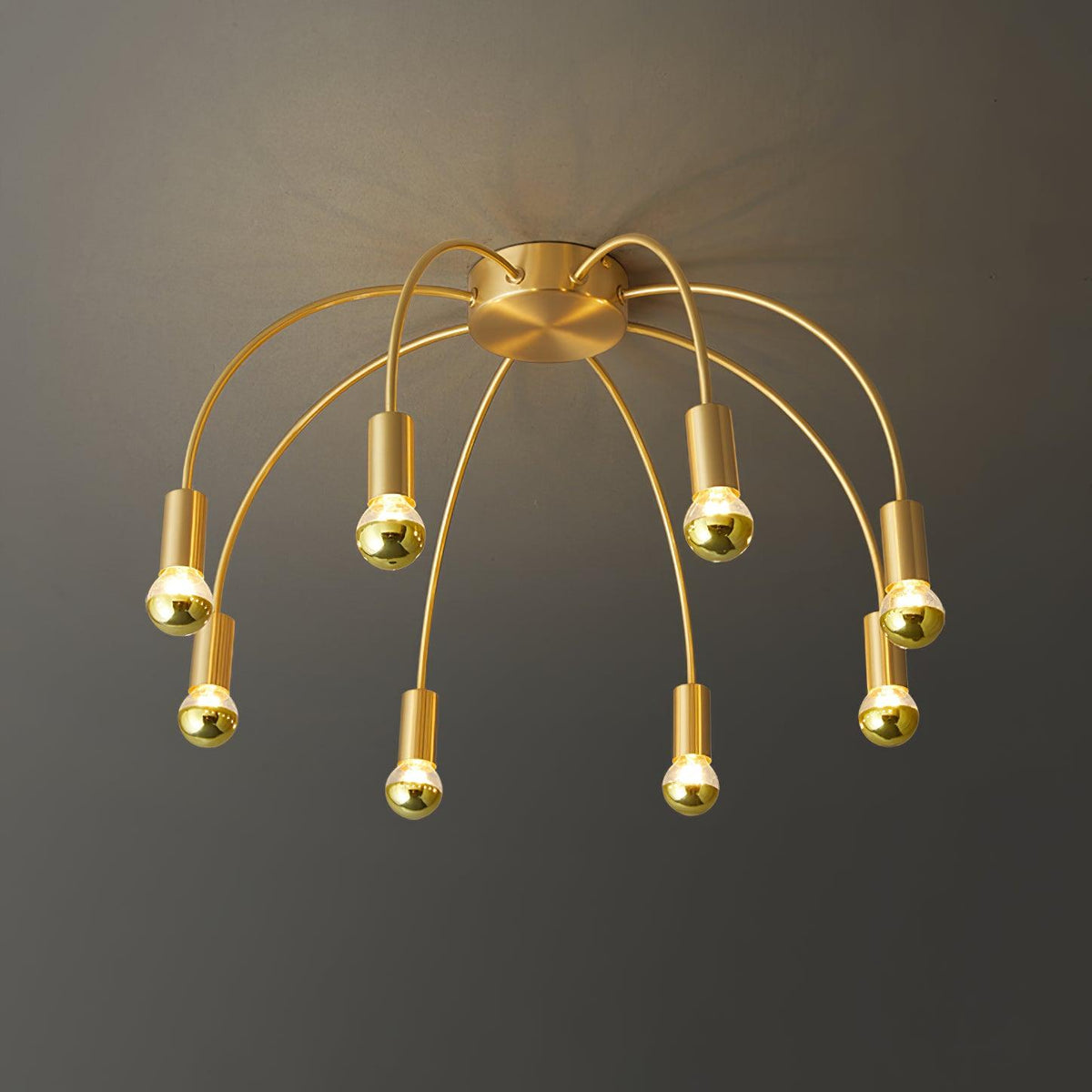 Fireworks Semi Flush Mount Ceiling Light in Brass and Glass for Modern Interiors