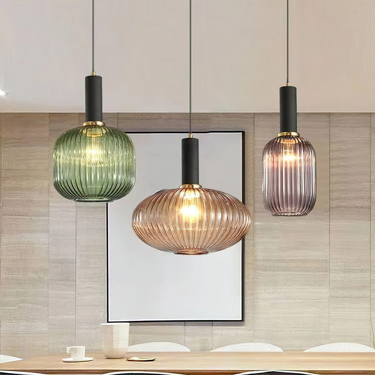 Flair Glass Pendant Light – Art Deco Reeded Glass Ceiling Lamp for Dining Room and Living Room