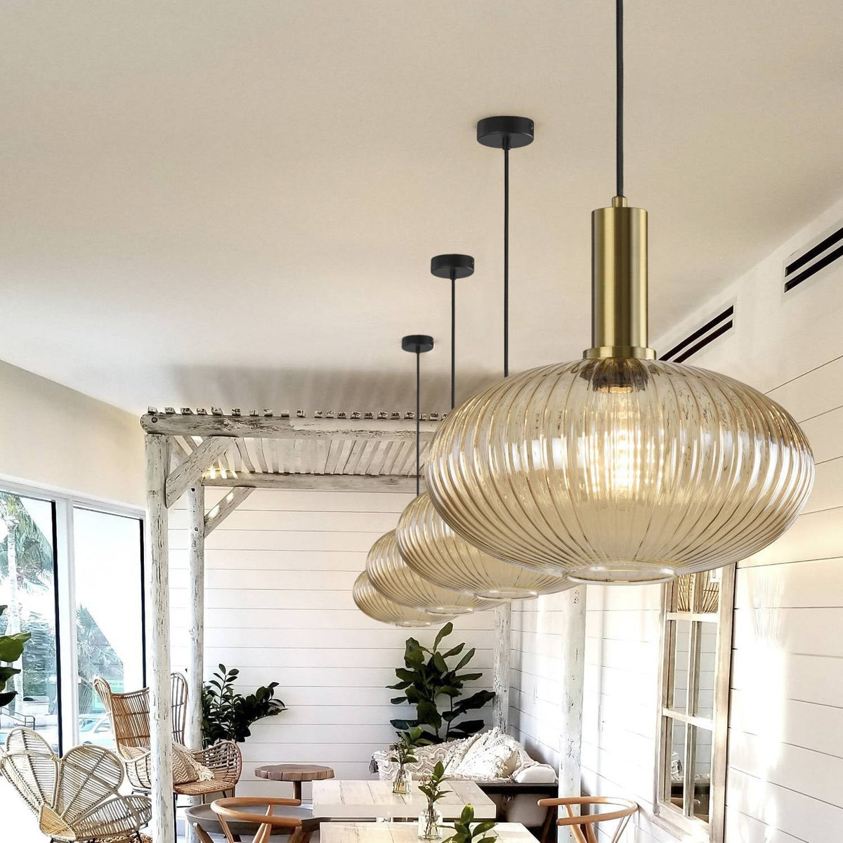 Flair Glass Pendant Light – Art Deco Reeded Glass Ceiling Lamp for Dining Room and Living Room