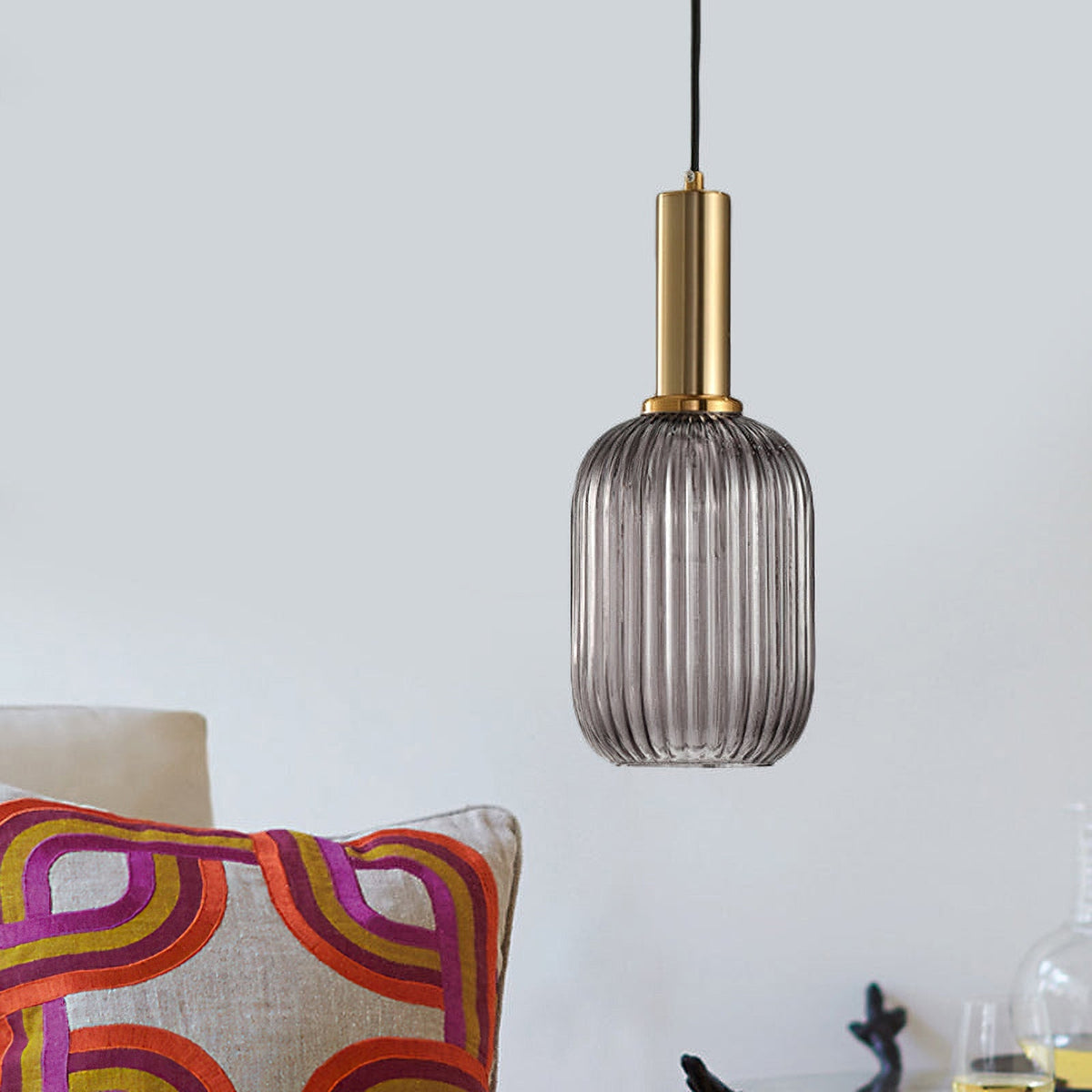 Flair Glass Pendant Light – Art Deco Reeded Glass Ceiling Lamp for Dining Room and Living Room