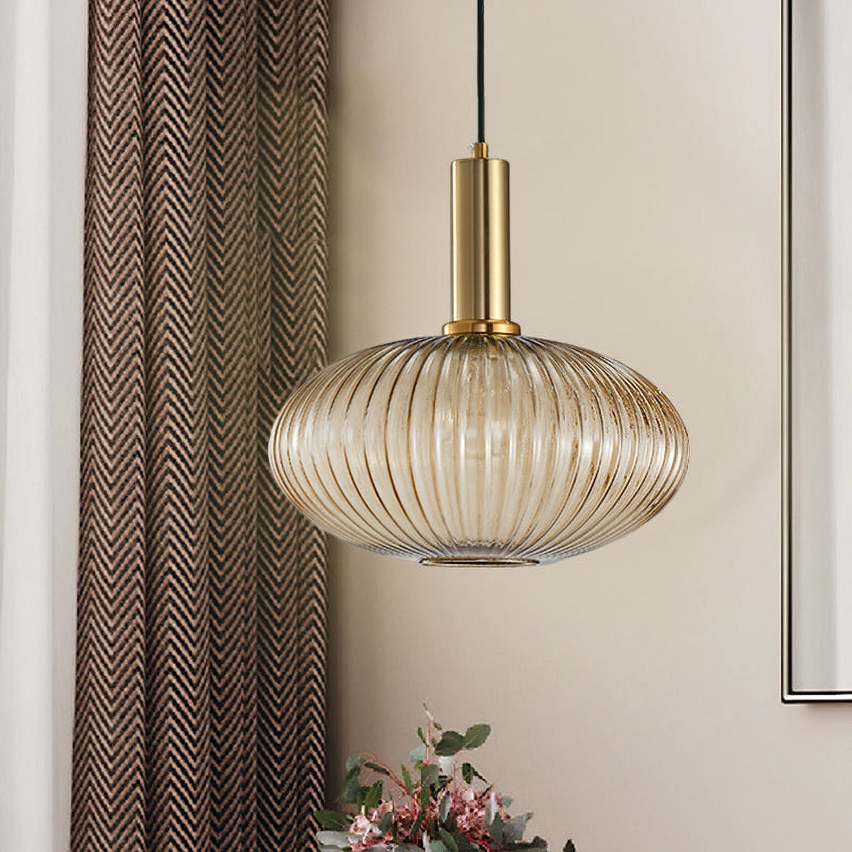 Flair Glass Pendant Light – Art Deco Reeded Glass Ceiling Lamp for Dining Room and Living Room