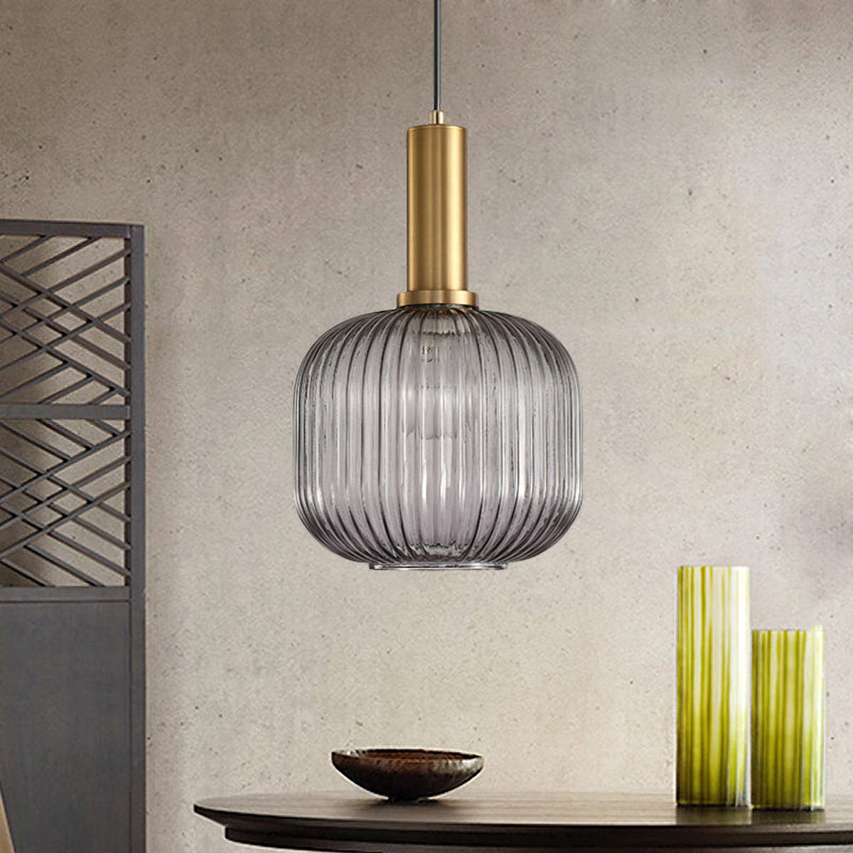 Flair Glass Pendant Light – Art Deco Reeded Glass Ceiling Lamp for Dining Room and Living Room