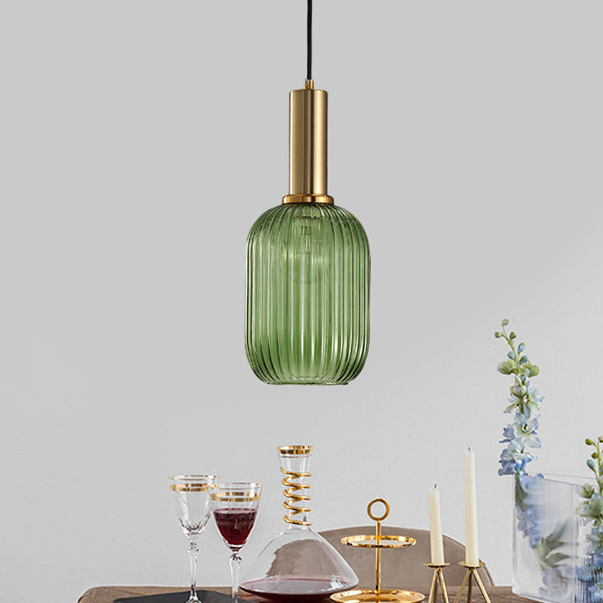 Flair Glass Pendant Light – Art Deco Reeded Glass Ceiling Lamp for Dining Room and Living Room